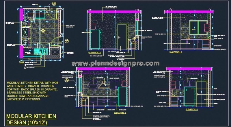 10'x12' Kitchen Design CAD with Hob, Chimney & Storage