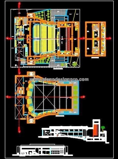 1000 Seater Auditorium Layout Plans and Sections- DWG Detail