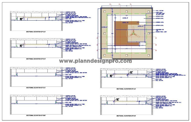 14'x14' False Ceiling Design DWG (Wood and Gypsum Board)