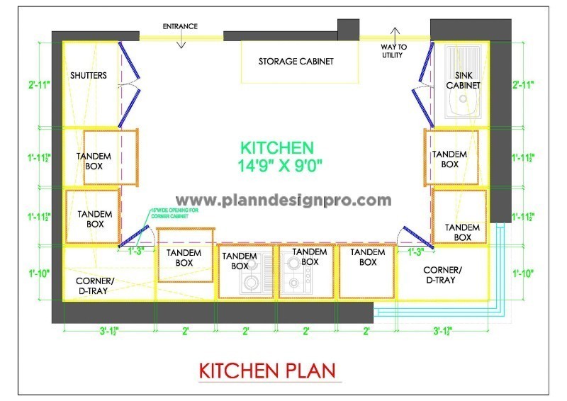 15'x9' Kitchen Layout Plan - Free CAD Block