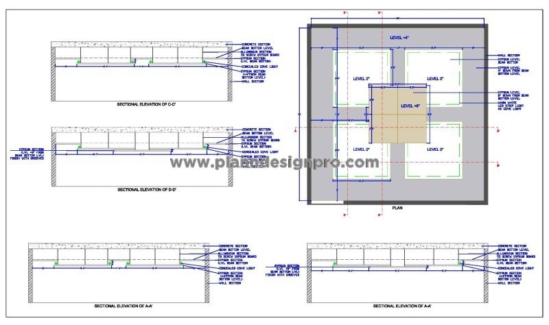 16'x16' Decorative Gypsum False Ceiling CAD Drawing