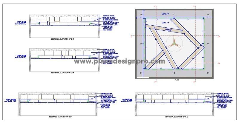 16'x16' False Ceiling Plan and Sections in DWG