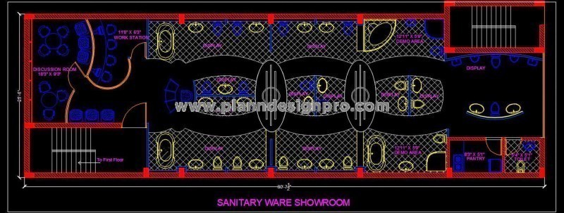Sanitary Ware Showroom Autocad Drawing - 80x25 Layout