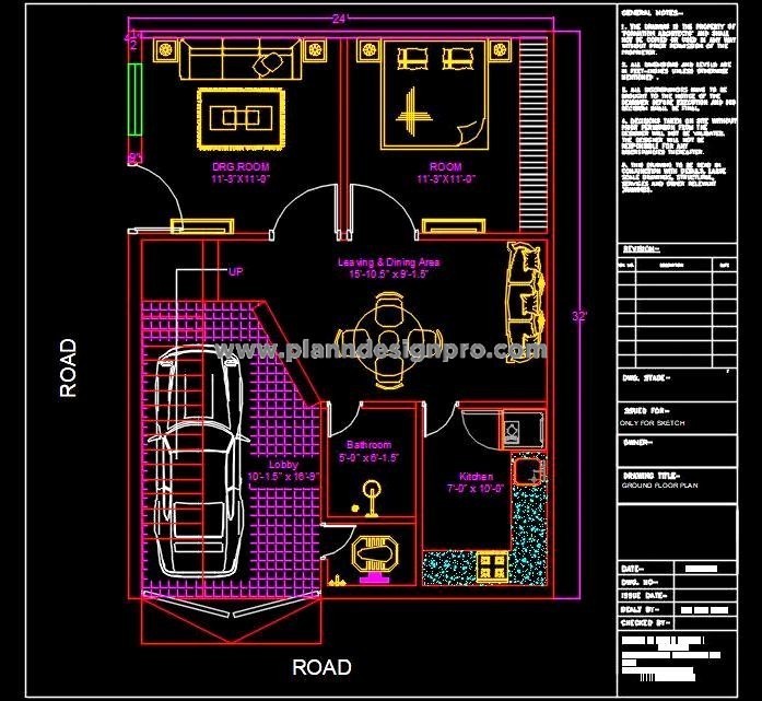25'x30' House Design AutoCAD Drawing Free Download