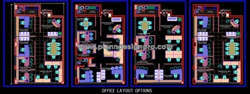 25'x40' Office Interior CAD Layout with Multiple Design Options