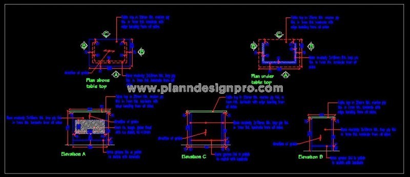 3'x2' Work Table Free DWG- Furniture Design for CAD