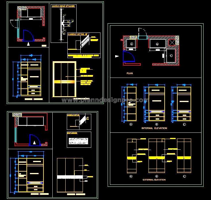 3 Wardrobe Designs in AutoCAD- Layouts and Details