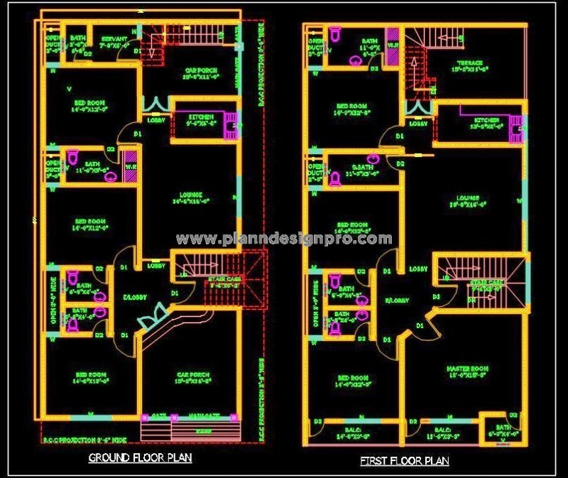 30'x60' Duplex House Plan - Free DWG Download