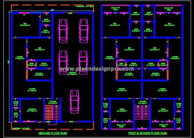 45'x60' Multi-Family Housing Design - AutoCAD DWG