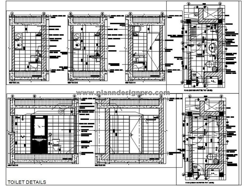 9'x5' Toilet Layout DWG with Elevation and Section Details