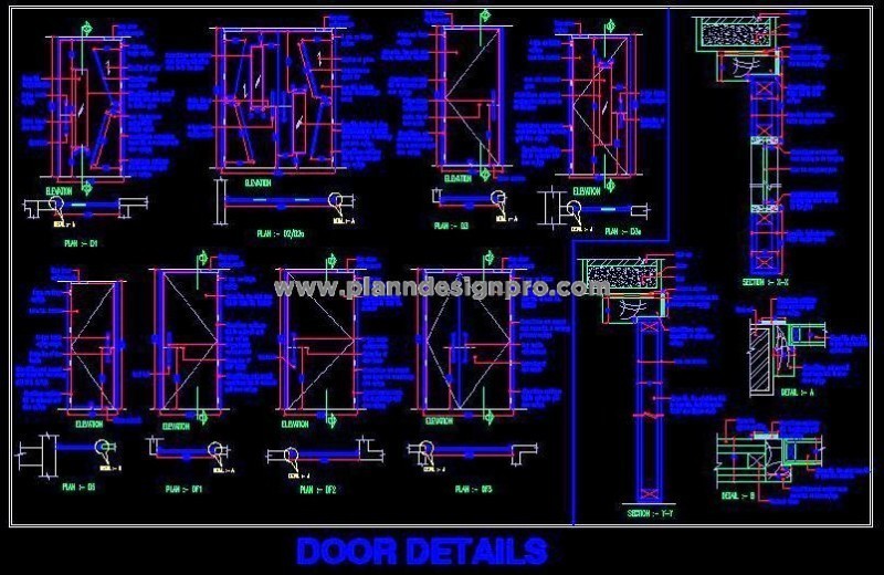Architectural Door Details CAD- Wooden & Glass Vision Panels