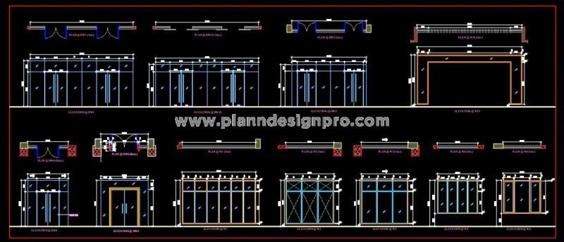 Architectural Glass Door & Window CAD Details with Plans and Elevations