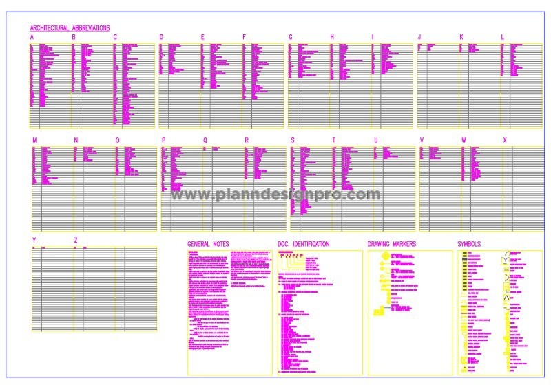 Architectural Notes and Symbols for making Cad Drawings