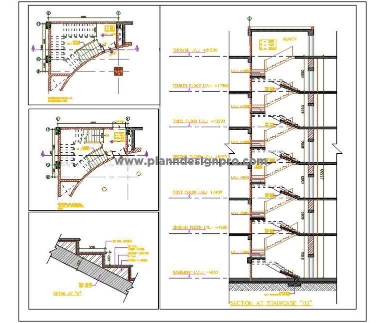 Architectural Staircase CAD- Detailed Floor Plans & Sections