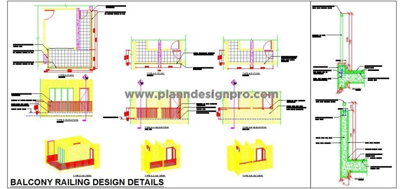 AutoCAD Balcony Railing Detail MS & RCC Designs
