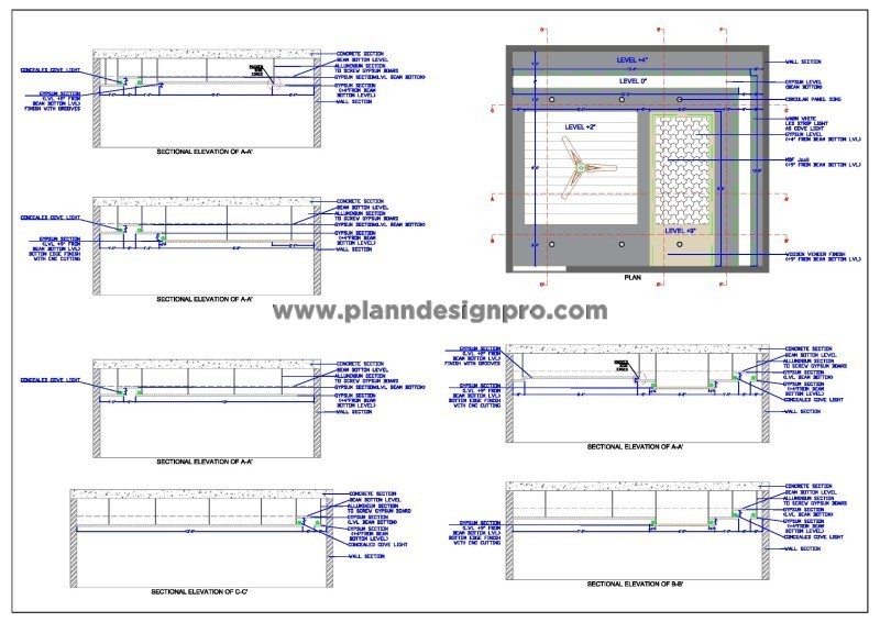 AutoCAD False Ceiling Drawing with POP and Jaali Details (14'x12')