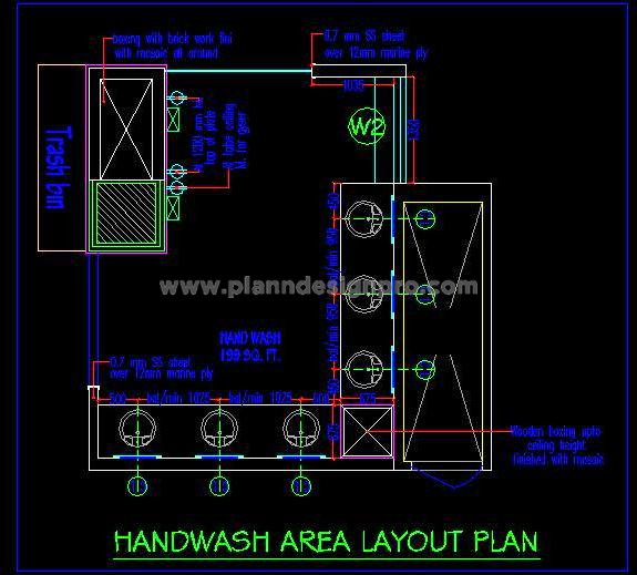 AutoCAD Hand Wash Station Plan for Corporate Cafeteria