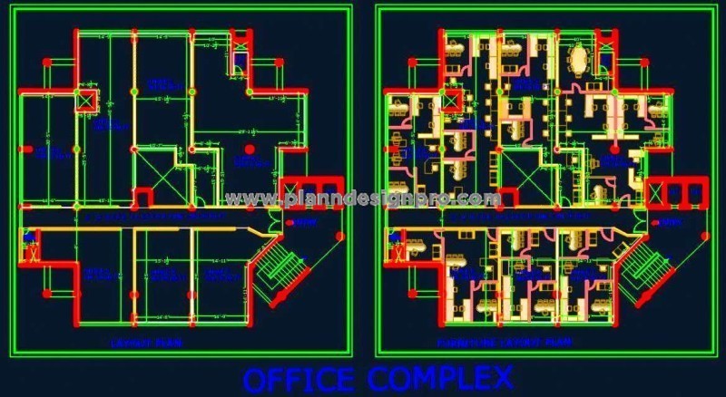 AutoCAD Multi-Office Layout- 5500 sq. ft. with Furniture Plan