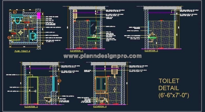 AutoCAD Toilet Layout (6'-6x7') with Complete Details