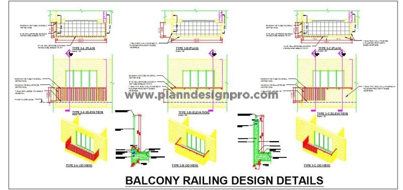 Balcony Railing Design DWG- MS & RCC Options