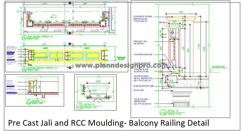 Balcony Railing Detail DWG- Precast RCC Jaali & Concrete Coping