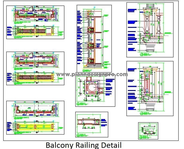 Balcony Railing Details- RCC Balustrade & Jaali Design in AutoCAD