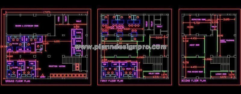 Bank Insurance Office Branch Layout DWG G+2 Floor Design