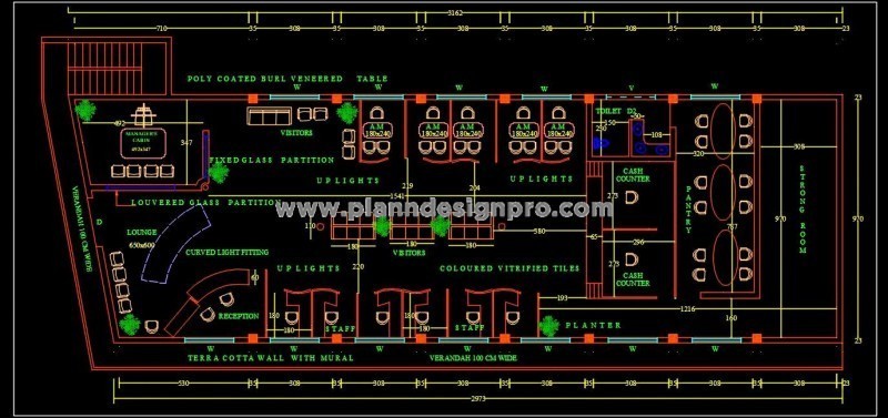 Bank Interior Furniture Layout Plan - Autocad DWG Download