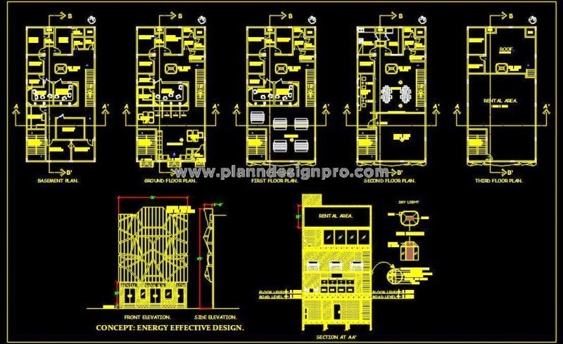 Bank Interior Layout Plan- DWG Drawing for G+3 Floors