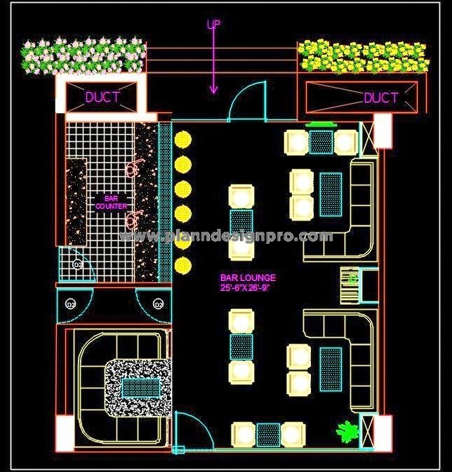 Bar Lounge Interior Floor Plan - Autocad DWG Download