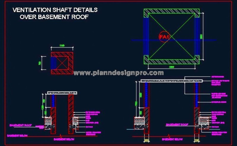 Basement Ventilation Shaft Details AutoCAD Plan & Section