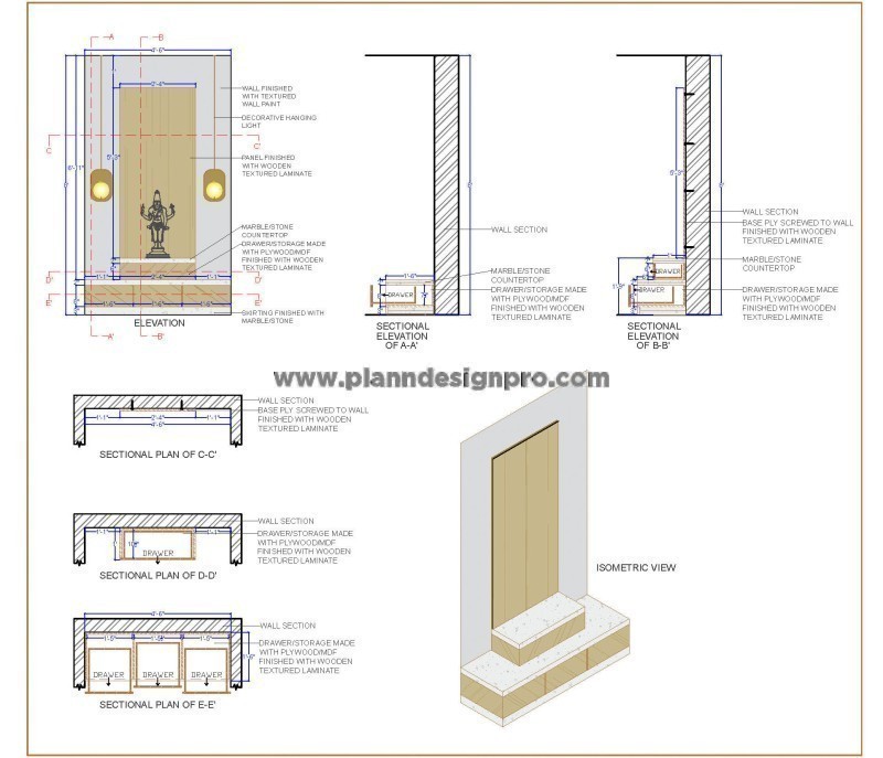 Home Mandir Design CAD Block DWG - Pooja Room Detail Drawings (Premium)