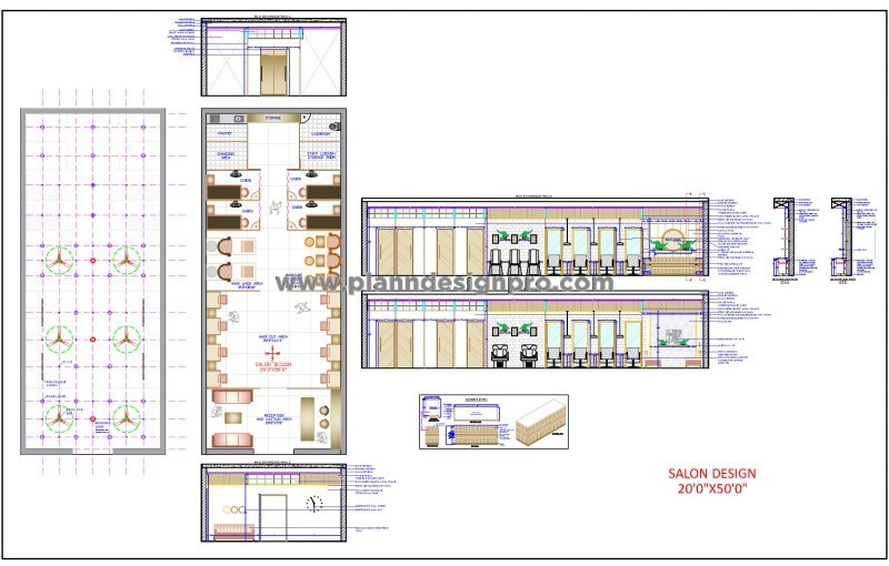 Beauty Salon Design Full Interior DWG Layout and Details