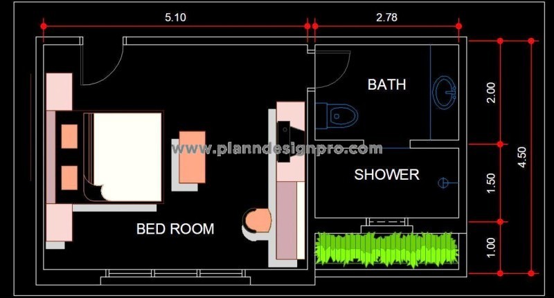 Bedroom CAD Layout Plan with 3D Effect