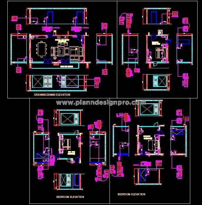 Bedrooms and Living Rooms DWG Electrical Design