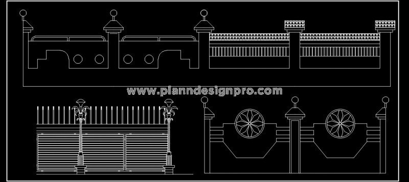 Boundary Wall Elevation Drawings- Free CAD Blocks