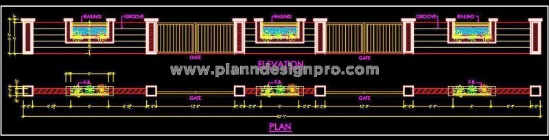 Boundary Wall Plan and Elevation CAD Drawing for Architects