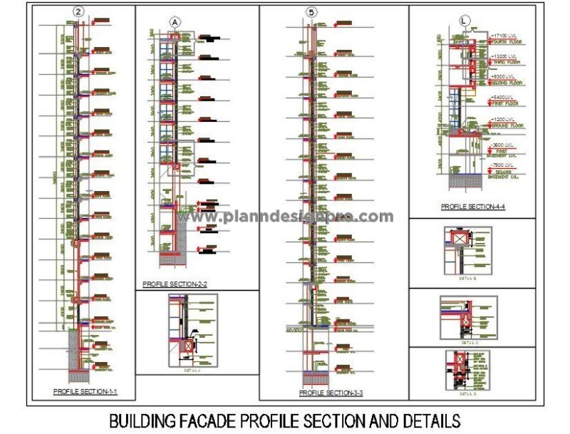 Building Facade Profile CAD- RCC Beams, Slabs & Glazing Details
