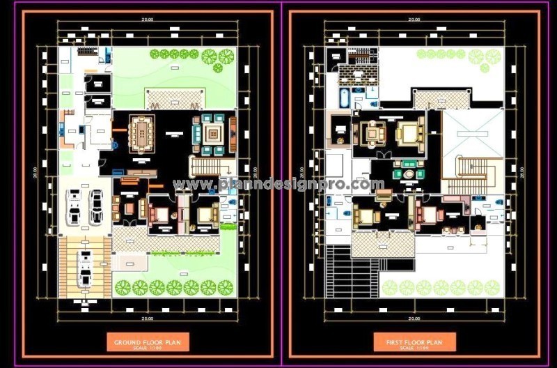 Bungalow Design in AutoCAD - Interior and Landscape Layouts