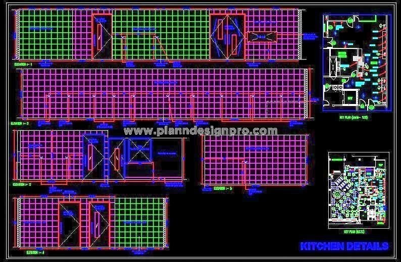 Cafeteria Kitchen Electrical Layout with Wall Elevations in CAD