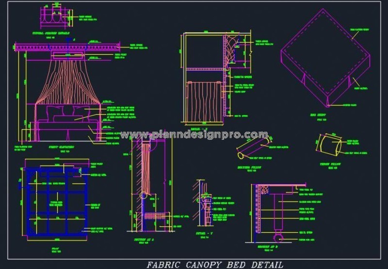 Canopy Design for Double Bed in AutoCAD DWG