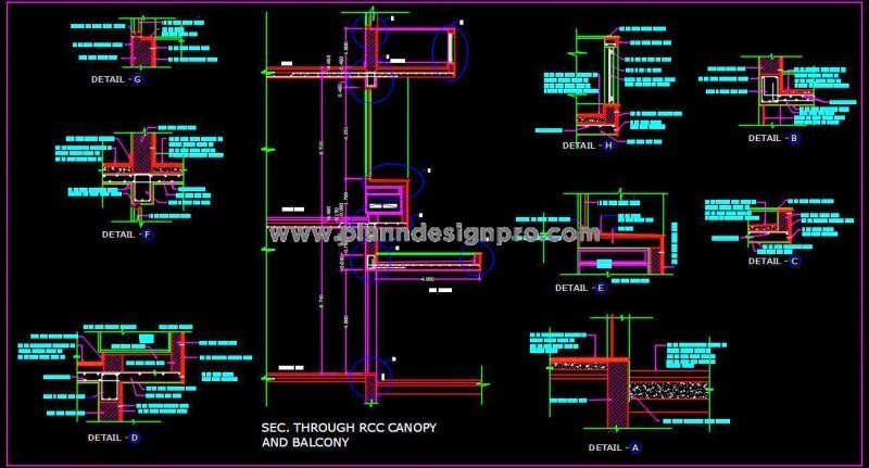 Cantilevered R.C.C. Canopy & Balcony Design - Autocad DWG