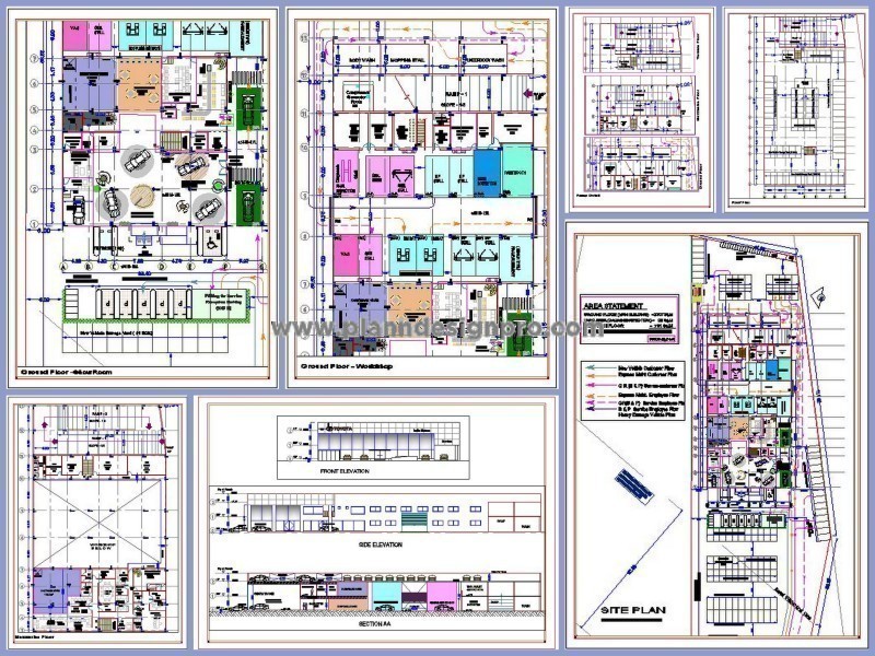 Car Showroom & Workshop CAD- Ground & Mezzanine Layouts
