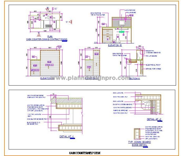 Cash Counter - Help Desk CAD Block- Plan and Elevation