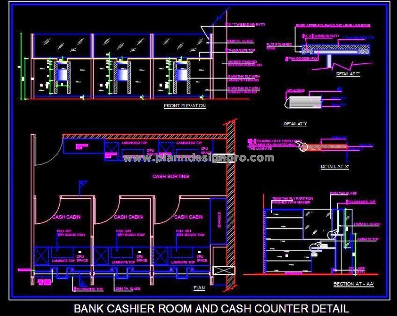 Cashier Room DWG with 3 Cabins & Detailed Counters
