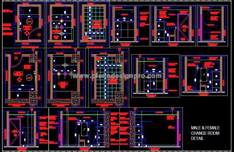 Changing Room CAD Design- Male & Female with Lockers