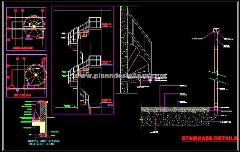Circular Staircase Design with MS Railing and Fixing Details