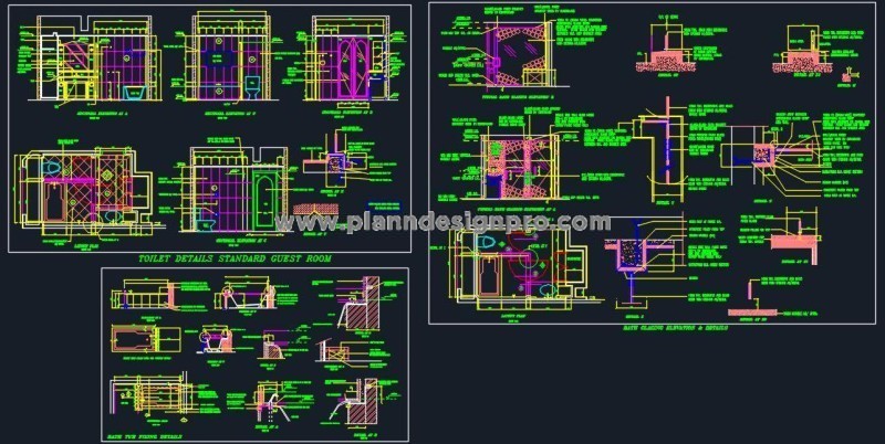 Classical Hotel Bathroom CAD- Stone & Glass Fixing Details