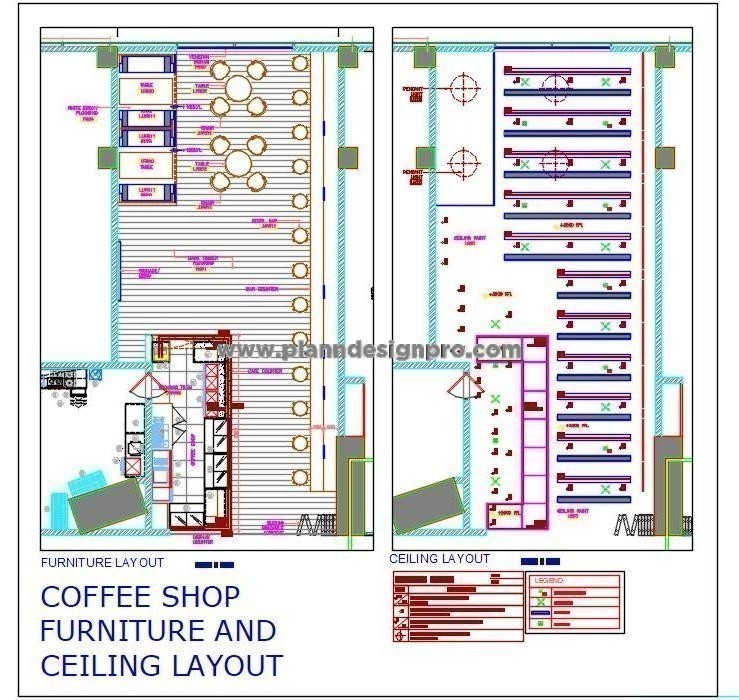 Coffee Shop Floor Plan & Ceiling Detail- AutoCAD DWG File