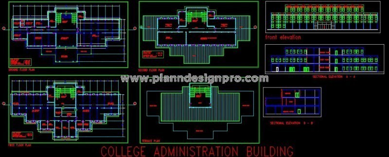 College Administrative Block CAD Drawing - Detailed Layout